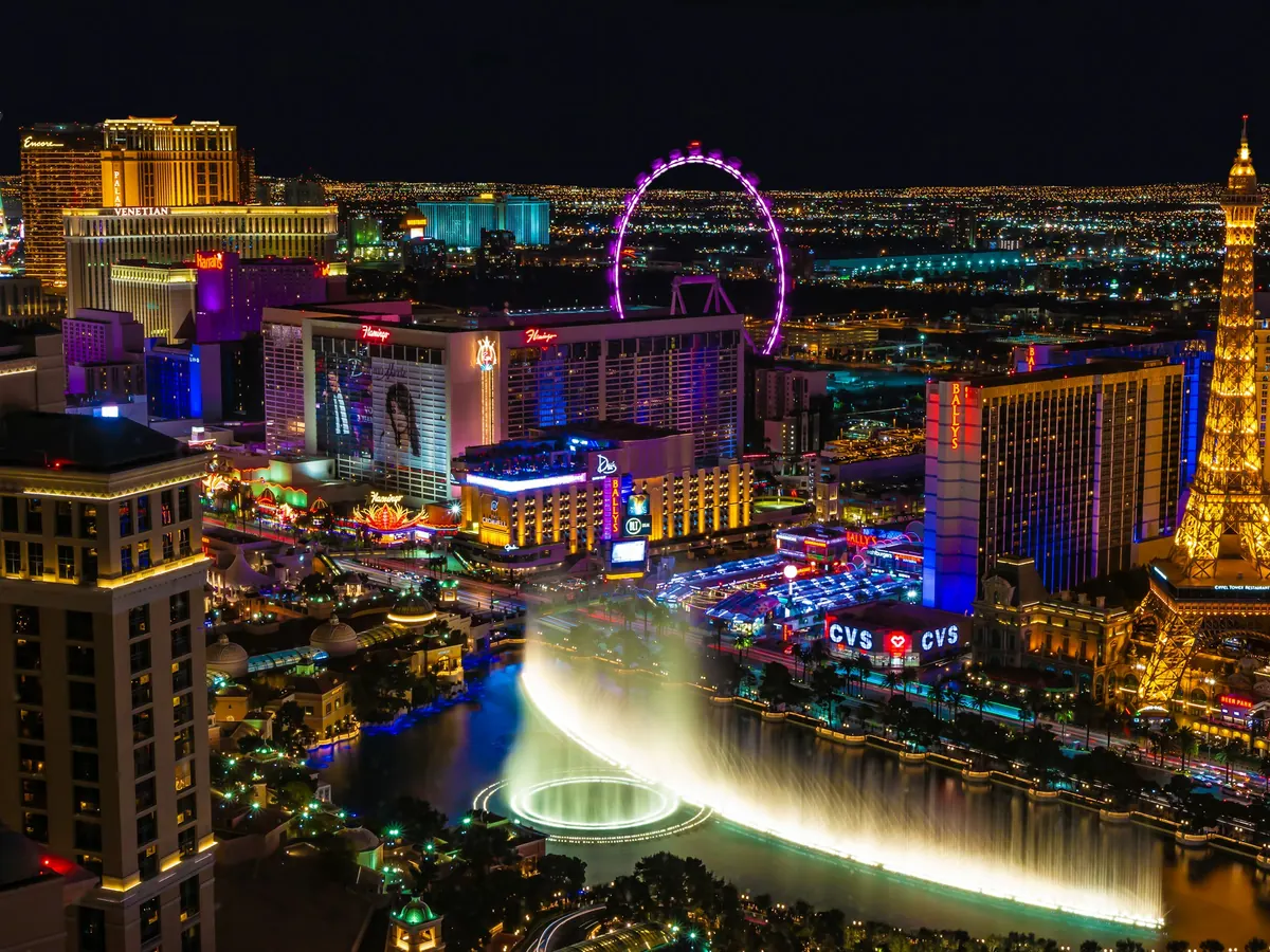 Las Vegas Strip from the air at night